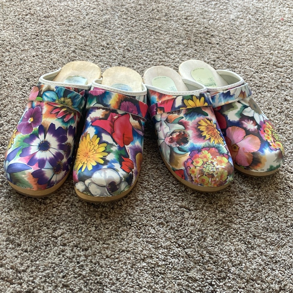 Simson Fleuriste Artisan Orthopedic Wooden Handmade Dutch Clogs Floral Sz 41